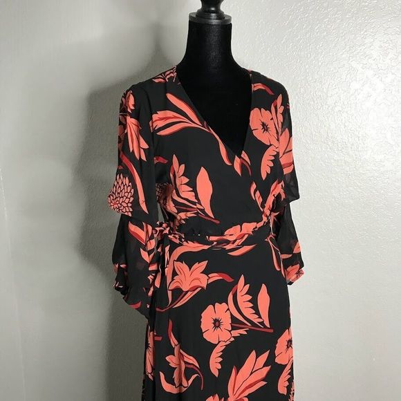 Lulus Highlight of my Life Orange and Black Floral Print Wrap Dress Size Small - Picture 5 of 14